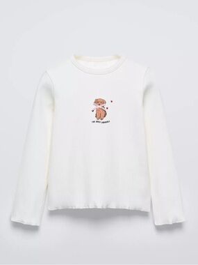 NEW WOT Zara Printed Rib Mini Bow Shirt